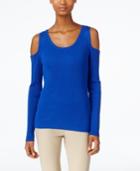 Eci Ribbed-knit Cold-shoulder Sweater
