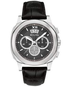 Bulova Men's Chronograph Black Leather Strap Watch 43mm 96b218