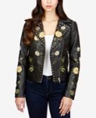 Lucky Brand Embroidered Leather Moto Jacket