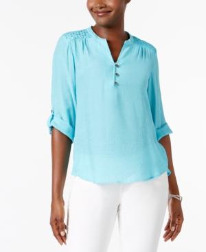 Ny Collection Petite Crochet-trim Henley Top
