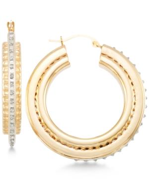 Signature Diamonds Three-dimensional Hoop Earrings In 14k Gold Over Resin Core Diamond And Crystallized Diamond Dust