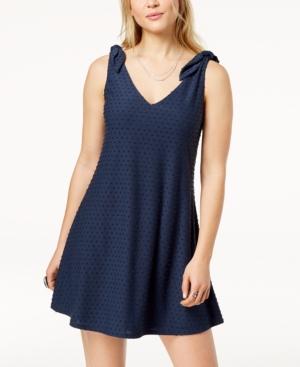 Trixxi Juniors' Knot-shoulder Textured Fit & Flare Dress