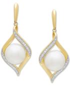 Honora Style Cultured Freshwater Pearl (8 Mm) & Diamond (1/10 Ct. T.w.) Drop Earrings In 14k Gold