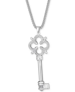 Cubic Zirconia Clover Key 30 Pendant Necklace In Sterling Silver
