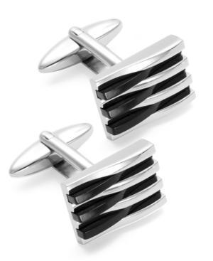 Sutton By Rhona Sutton Men's Stainless Steel Black Panel Cuff Links