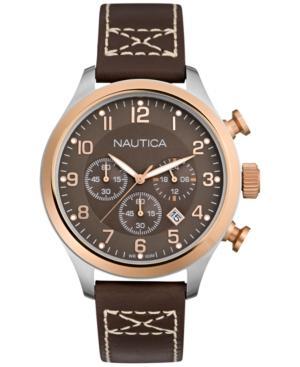 Nautica Men's Chronograph Brown Strap Watch 44mm N17648g