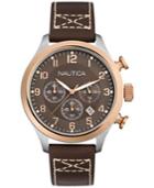 Nautica Men's Chronograph Brown Strap Watch 44mm N17648g