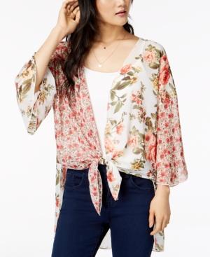 Polly & Esther Juniors' Mixed-print Tie-front Kimono