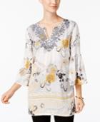 Charter Club Embroidered Printed Tunic, Created For Macy's