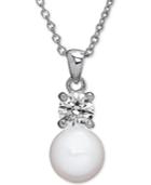 Cultured Freshwater Pearl (7mm) & Swarovski Zirconia Pendant Necklace In Sterling Silver