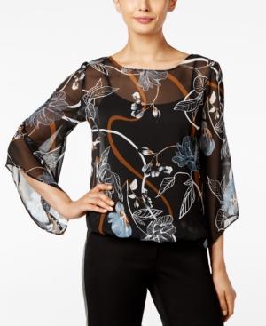 Alfani Petite Printed Angel-sleeve Blouse, Only At Macy's