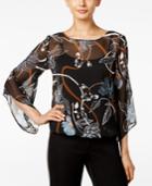 Alfani Petite Printed Angel-sleeve Blouse, Only At Macy's