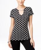 Inc International Concepts Printed Short-sleeve Blouse, Only At Macy's