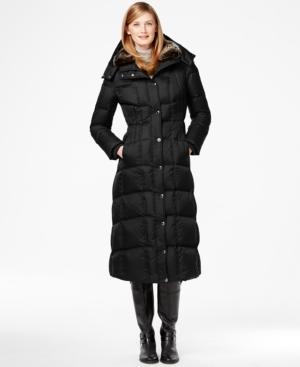 London Fog Faux-fur-trim Quilted Down Maxi Coat