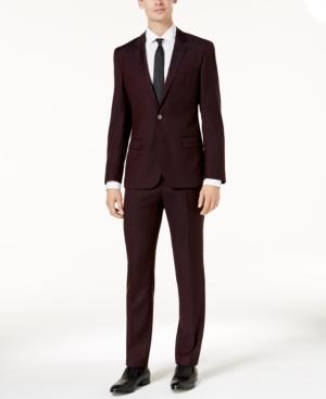 Hugo Boss Men's Slim-fit Burgundy Micro-grid Suit