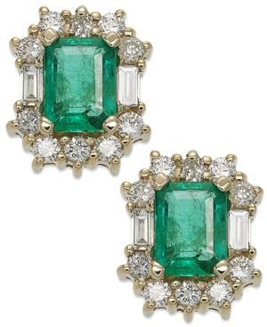 14k Gold Earrings, Emerald (1-9/10 Ct. T.w.) And Diamond (7/8 Ct. T.w.) Stud Earrings
