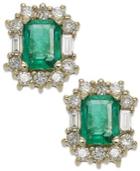 14k Gold Earrings, Emerald (1-9/10 Ct. T.w.) And Diamond (7/8 Ct. T.w.) Stud Earrings