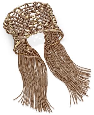 Inc International Concepts Gold-tone Metal Bead Macrame Fringe Cuff Bracelet, Only At Macy's