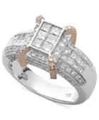 Diamond Ring, 14k White And Rose Gold Diamond Rectangle Ring (1 Ct. T.w.)