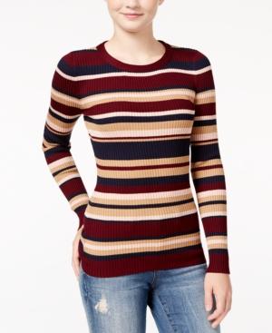 It's Our Time Juniors' Striped Fine Gauge Zip-back Sweater