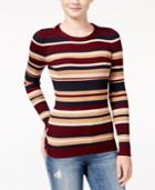 It's Our Time Juniors' Striped Fine Gauge Zip-back Sweater