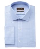 Tasso Elba Men's Classic-fit Non-iron French Cuff Blue End-on-end Tattersall Dress Shirt, Only At Macy's