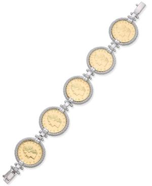 Two-tone Lire Coin Bracelet In Sterling Silver And 14k Gold-plated Bronze