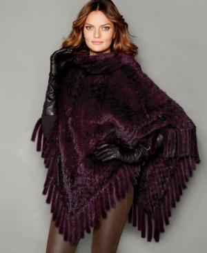 The Fur Vault Knitted Mink Fur Fringe Poncho