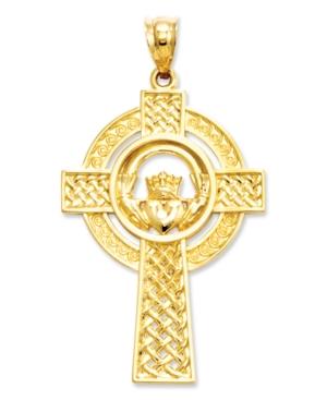 14k Gold Charm, Celtic Claddagh Cross Charm