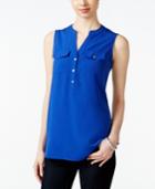 Charter Club Petite Sleeveless Split-neck Blouse, Only At Macy's