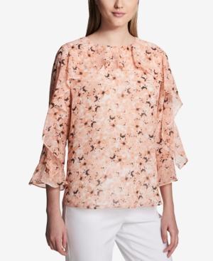 Calvin Klein Floral-print Tiered-sleeve Top