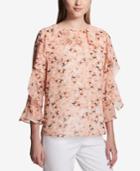 Calvin Klein Floral-print Tiered-sleeve Top