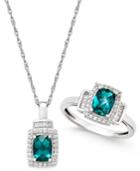 Lab-created Emerald (1-3/8 Ct. T.w.) And White Sapphire (5/8 Ct. T.w.) Pendant Necklace And Matching Ring Set In Sterling Silver