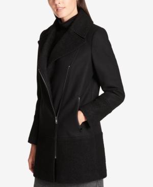 Dkny Textured-trim Asymmetrical Coat