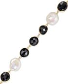 Cultured Freshwater Pearl (11-1/2mm-15-1/2mm) And Onyx (10-14mm) Bracelet In 18k Gold Over Sterling Silver
