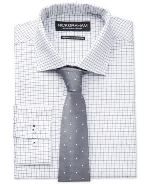 Nick Graham Fitted Black Check Dress Shirt And Grey Small Dot Slim Tie