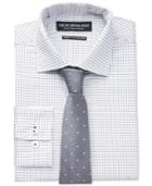 Nick Graham Fitted Black Check Dress Shirt And Grey Small Dot Slim Tie