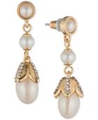 Carolee Gold-tone Imitation Pearl & Crystal Drop Earrings