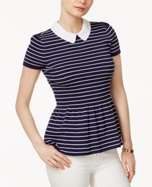 Maison Jules Striped Peplum Sweater, Created For Macy's