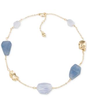 Carolee Gold-tone Blue Lace Agate And Multi-color Stone Choker Necklace