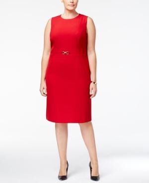 Kasper Plus Size Belted Stretch-crepe Sheath Dress