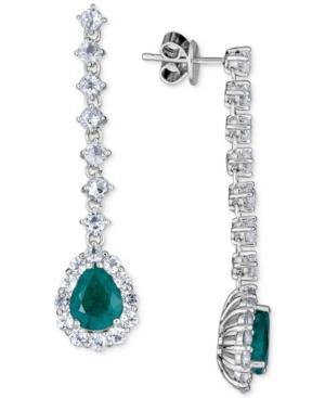 Emerald (4 Ct. T.w.) And White Topaz (4 Ct. T.w.) Drop Earrings, Set In Sterling Silver