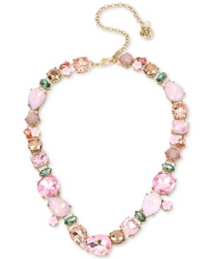 Betsey Johnson Gold-tone Pink Stone And Flower Collar Necklace