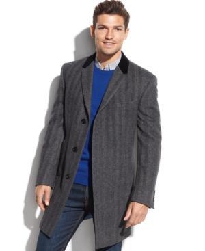 Tommy Hilfiger Grey Herringbone Overcoat