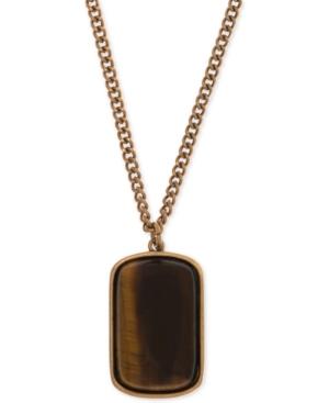 R.t. James Men's Gold-tone Brown Stone Dog Tag Pendant Necklace