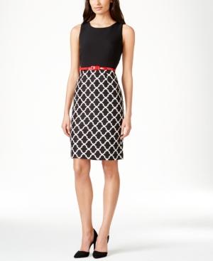 Kasper Petite Printed Belted Sheath Dress