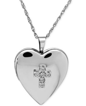Diamond-accent Heart Locket Necklace In Sterling Silver