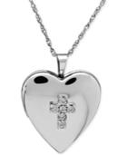 Diamond-accent Heart Locket Necklace In Sterling Silver