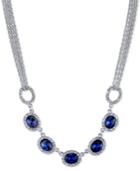 2028 Silver-tone Blue Crystal Multi-chain Collar Necklace