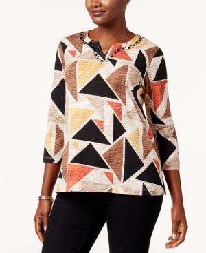 Alfred Dunner Jungle Love Embellished Geo-print Top